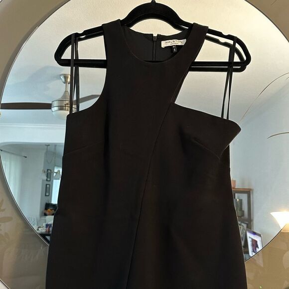 Halston Heritage Black Ponte Cut Out Asymmetrical Sleeveless Bodycon Mini Dress - Picture 4 of 7